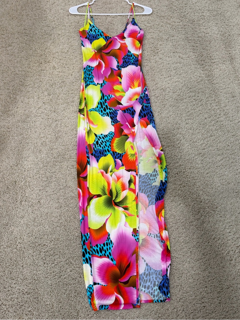 Luli Fama Neon Multi Tropical Slip Dress